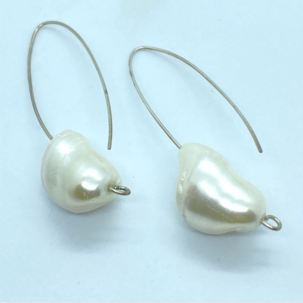 Baroque Freshwater Pearl Simple Silver Pierced Drop Long Dangle Earrings…